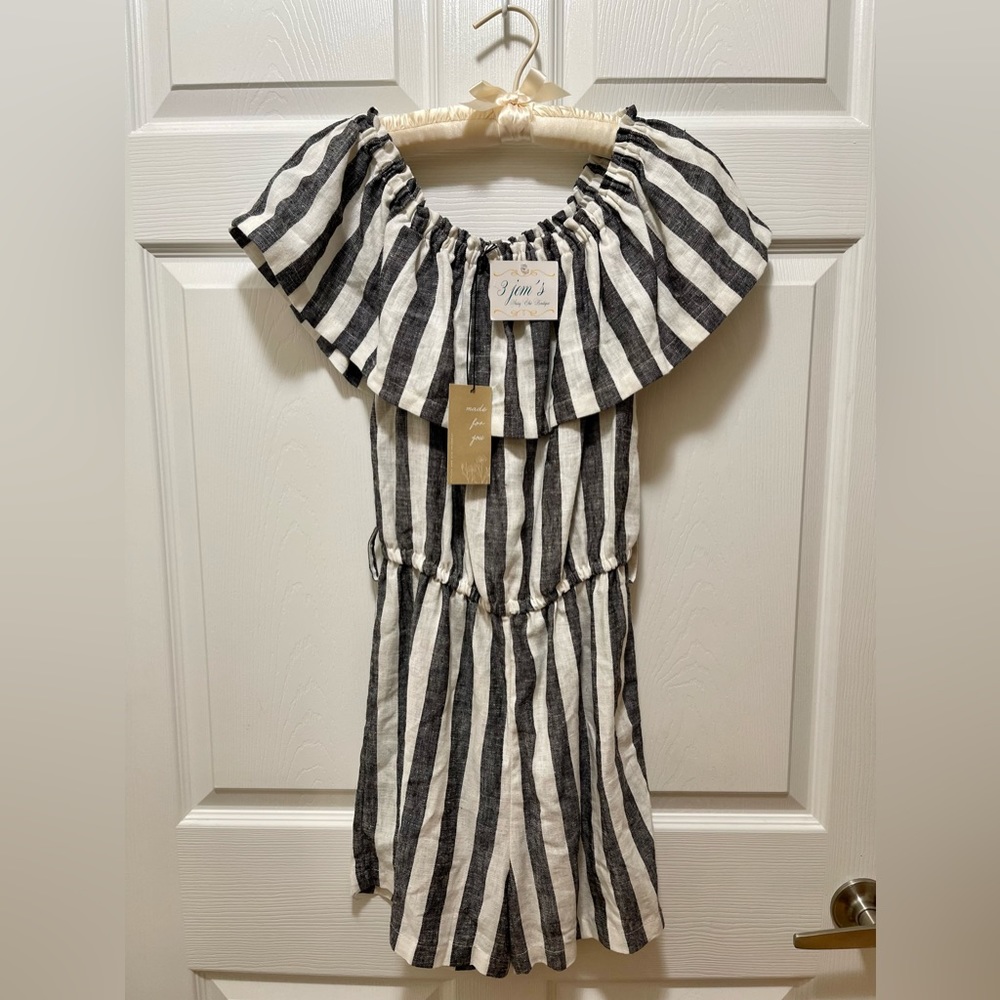 Love Tree Women's Jumpsuit Romper Black Striped Off  Shoulder Size S  Jem's